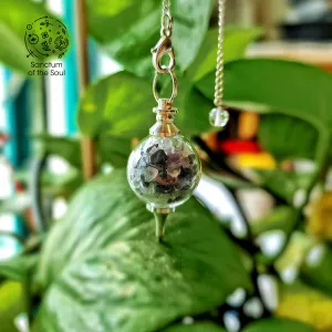 Black Tourmaline and Fluorite in Glass Pendulum