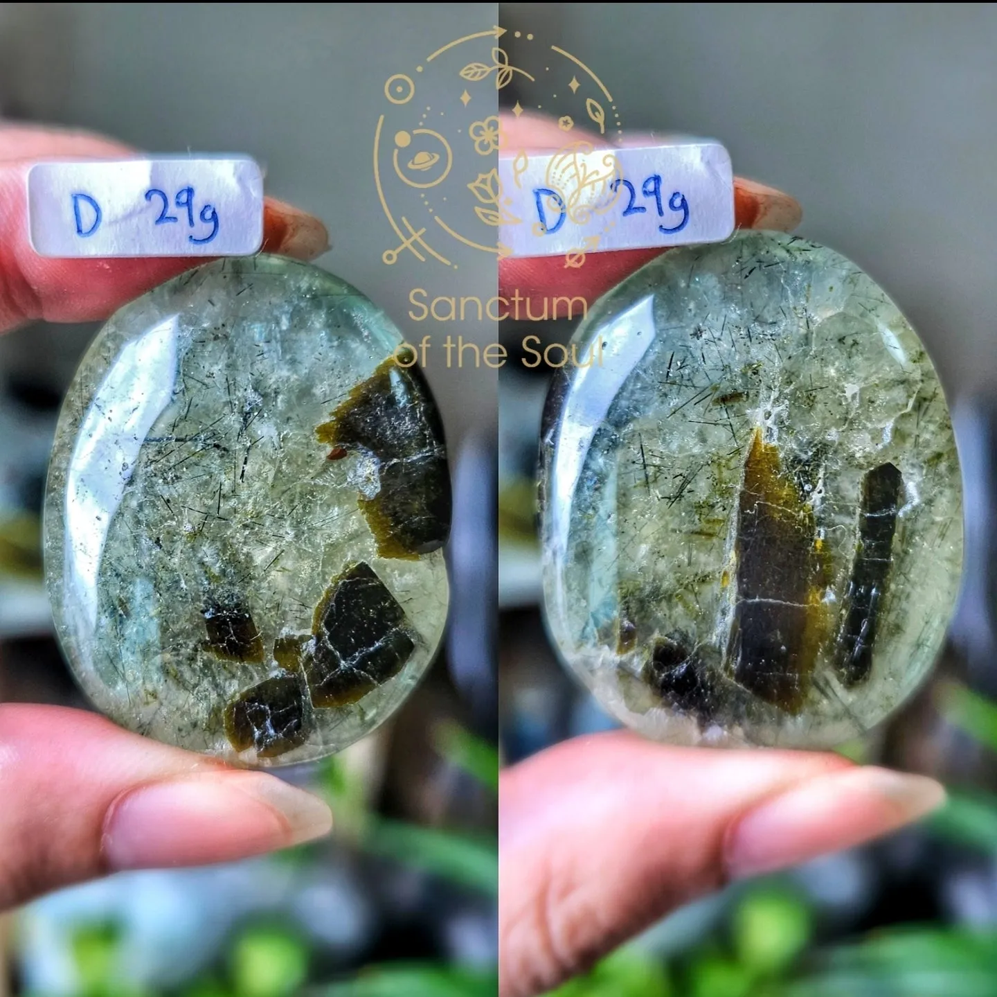 Epidote in Prehnite Palm Stones
