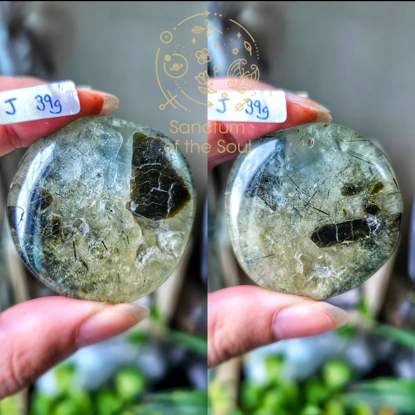 Epidote in Prehnite Palm Stones