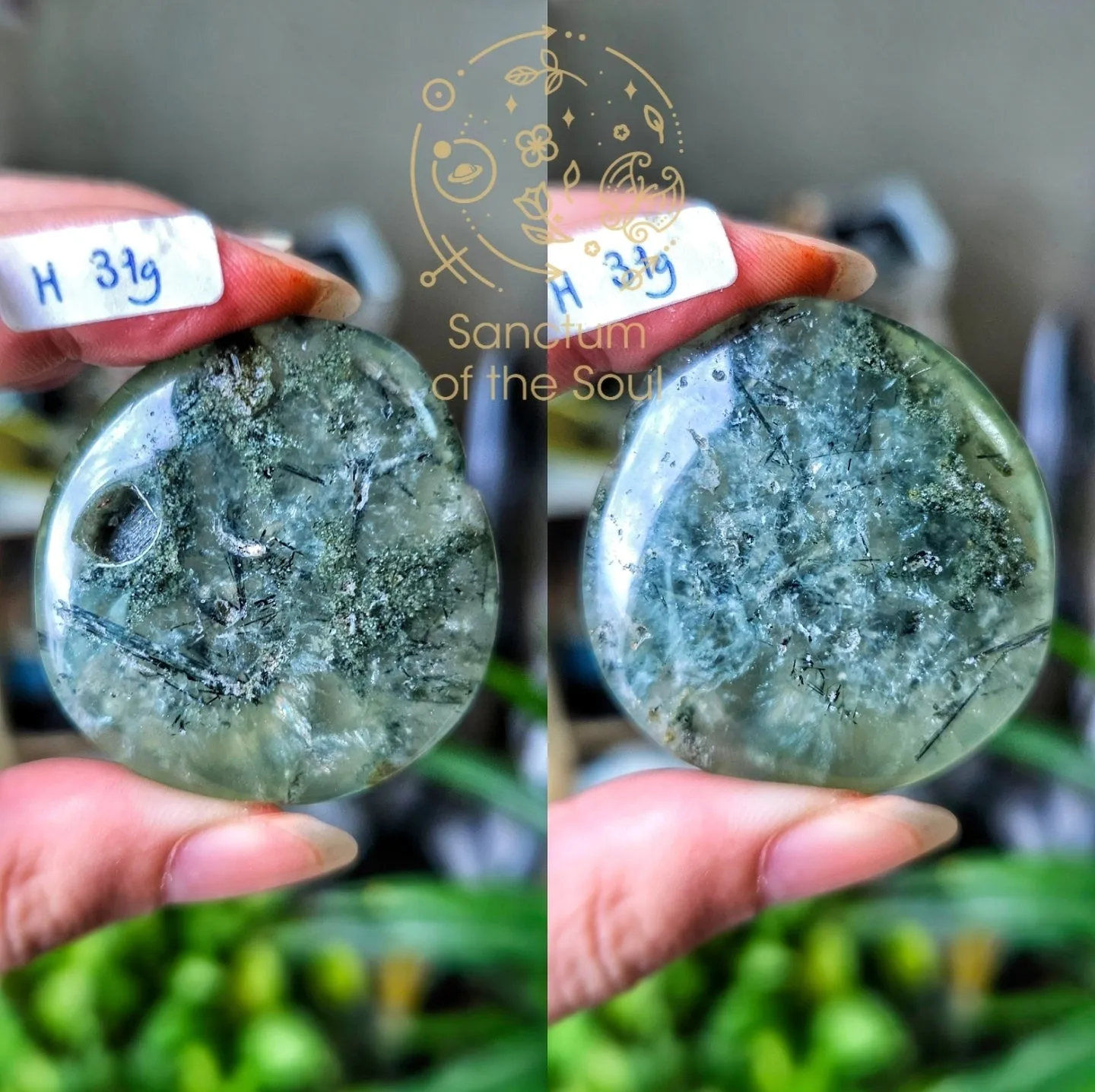 Epidote in Prehnite Palm Stones