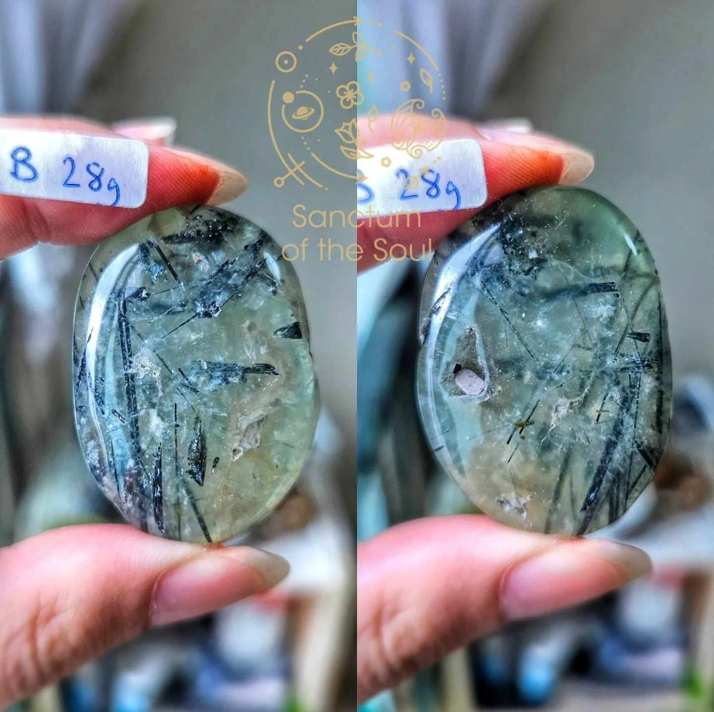 Epidote in Prehnite Palm Stones