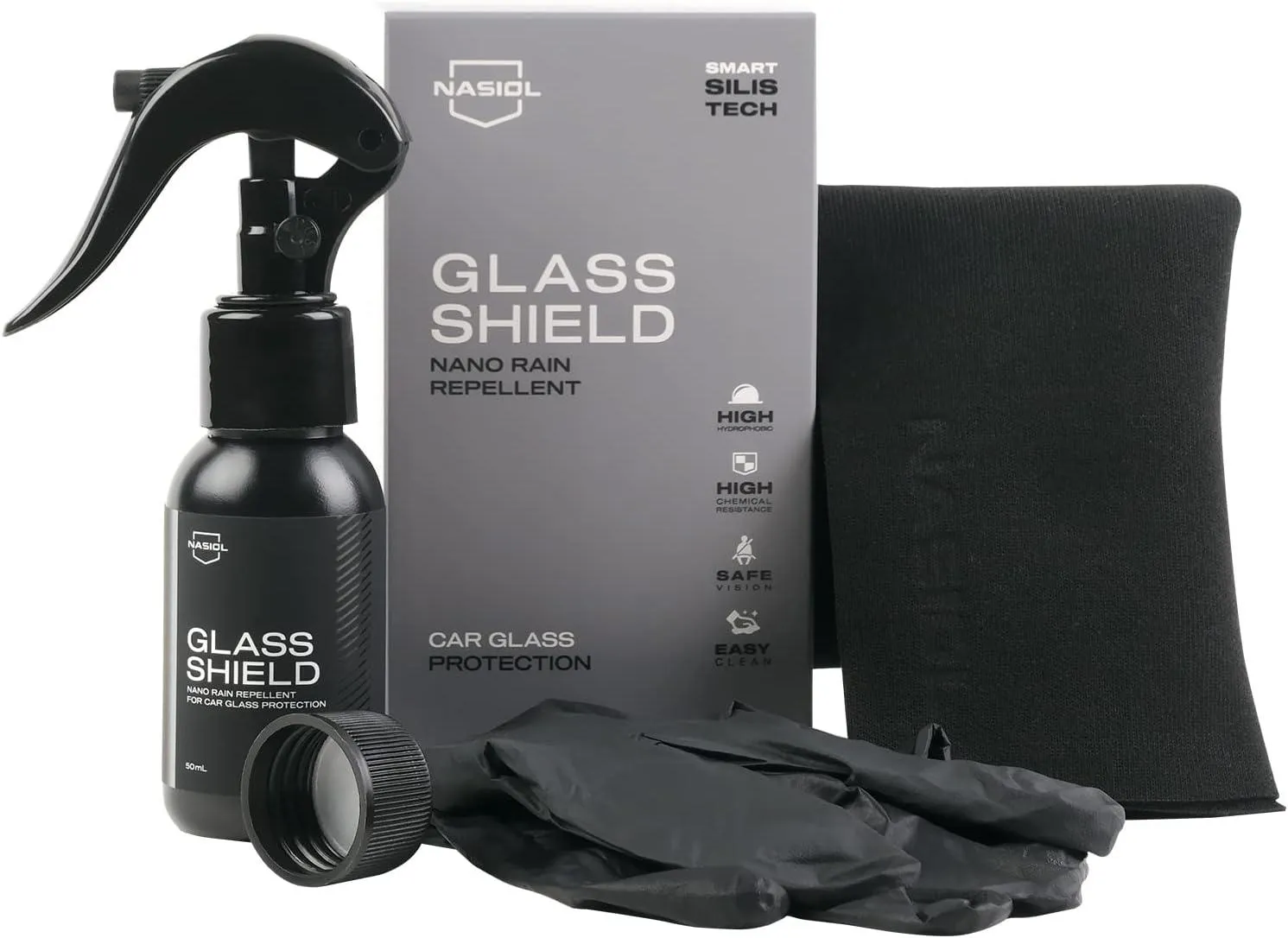 Nasiol Glass Shield Ultra-Hydrophobic Windshield Coating for Safe, Clear Driving All-Season Water Repellent for Enhanced Visibility in Rain, Snow, and Storms