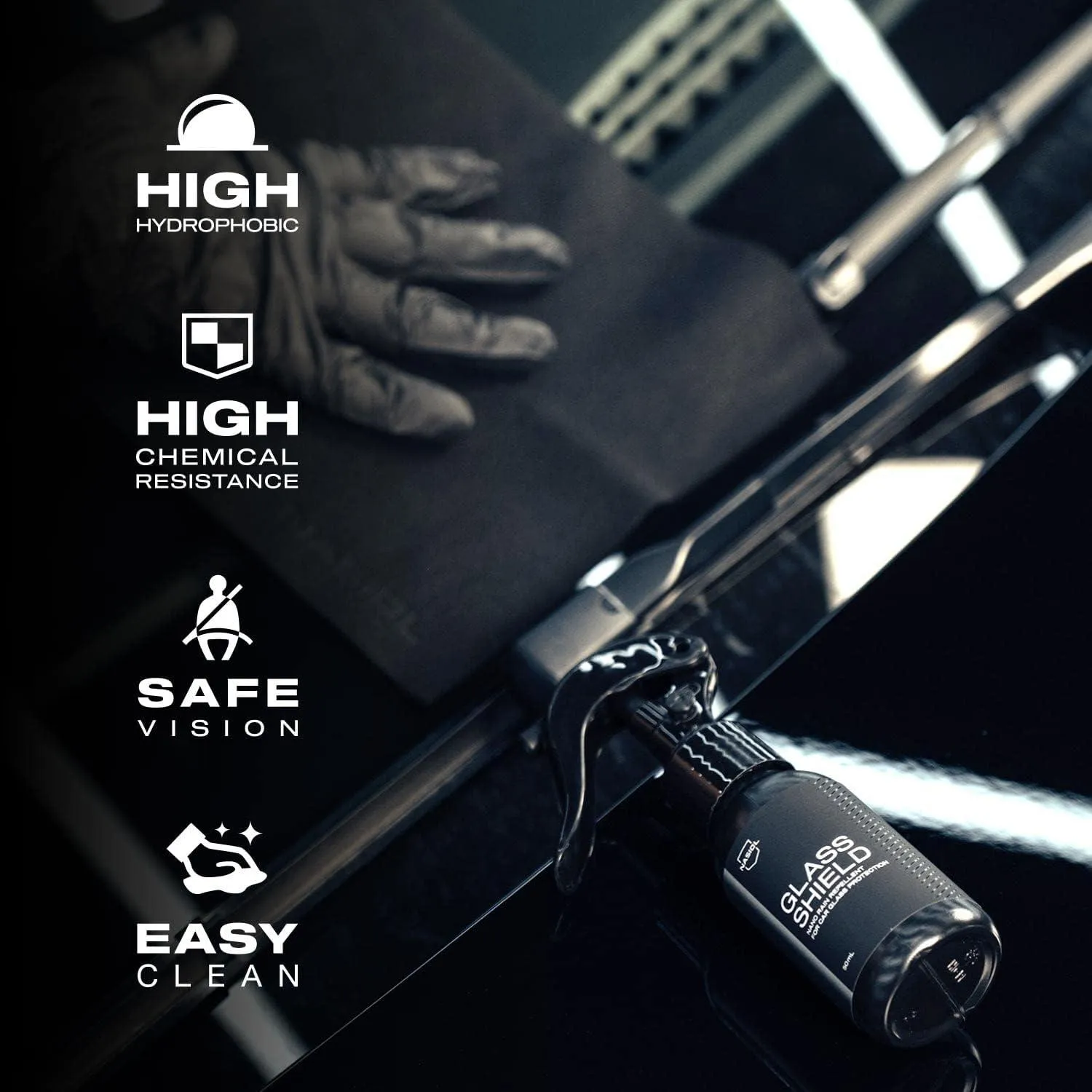 Nasiol Glass Shield Ultra-Hydrophobic Windshield Coating for Safe, Clear Driving All-Season Water Repellent for Enhanced Visibility in Rain, Snow, and Storms