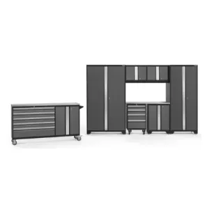 NEWAGE Bold Series 8 Piece Cabinet Set with Project Center, Tool Drawer, Base, Wall Cabinets and Lockers