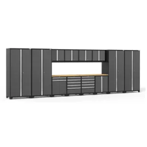 NEWAGE Pro Series 14 Piece Cabinet Set with Lockers, Base, Wall, Tool Drawer, Multi-Function Cabinets and 56 in. Worktop