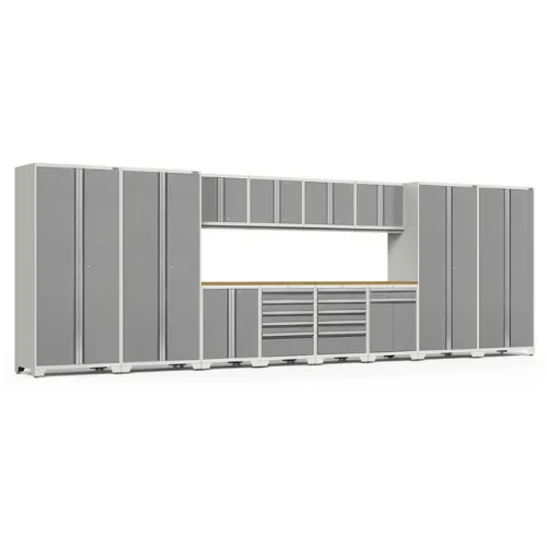 NEWAGE Pro Series 14 Piece Cabinet Set with Lockers, Base, Wall, Tool Drawer, Multi-Function Cabinets and 56 in. Worktop
