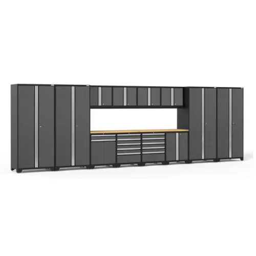 NEWAGE Pro Series 14 Piece Cabinet Set with Lockers, Base, Wall, Tool Drawer, Multi-Function Cabinets and 56 in. Worktop